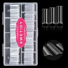 SWETIDY clear nail tips box showing organized packaging for easy DIY nails.