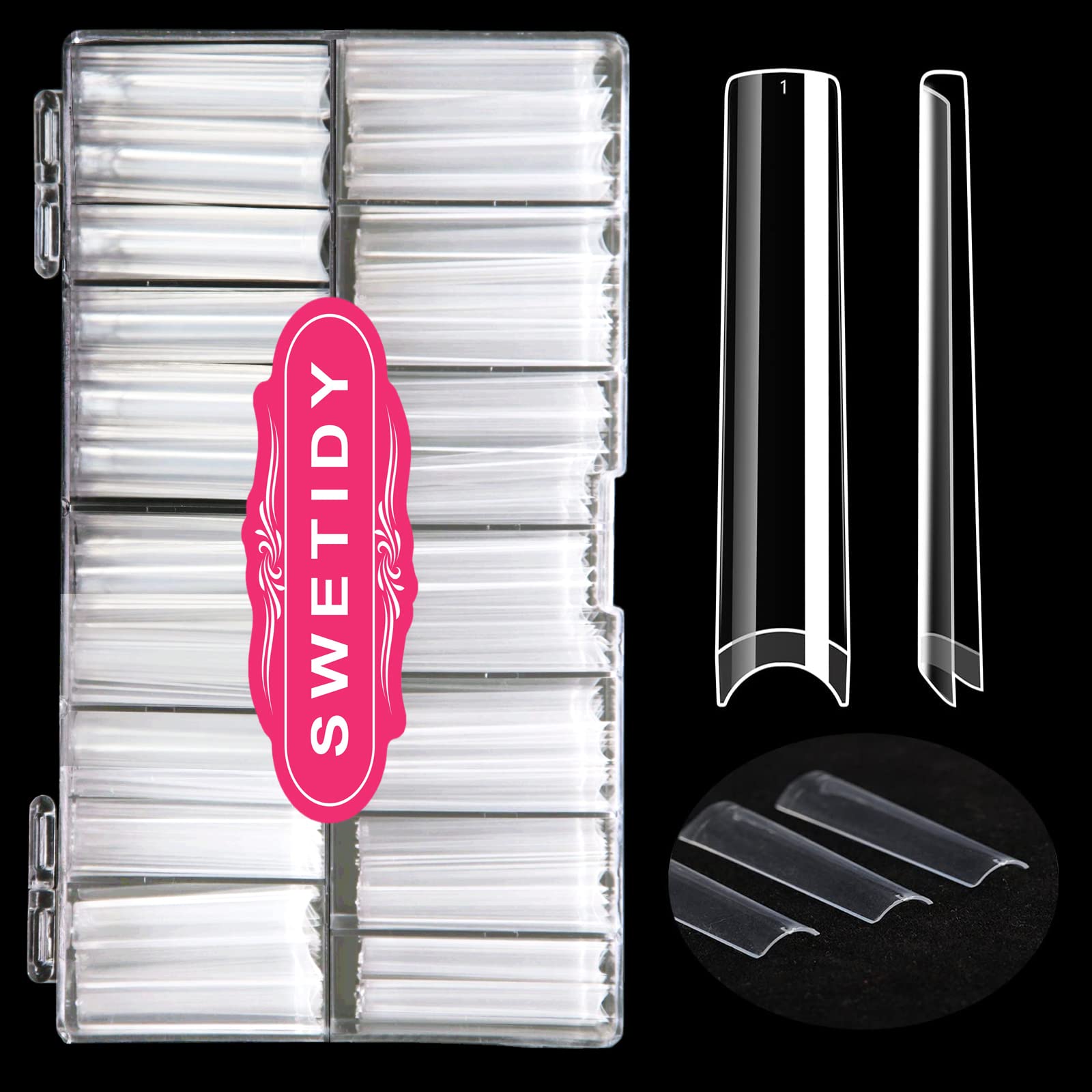 SWETIDY No C Curve 3XL long-square nail tips case for salon-ready storage and easy access