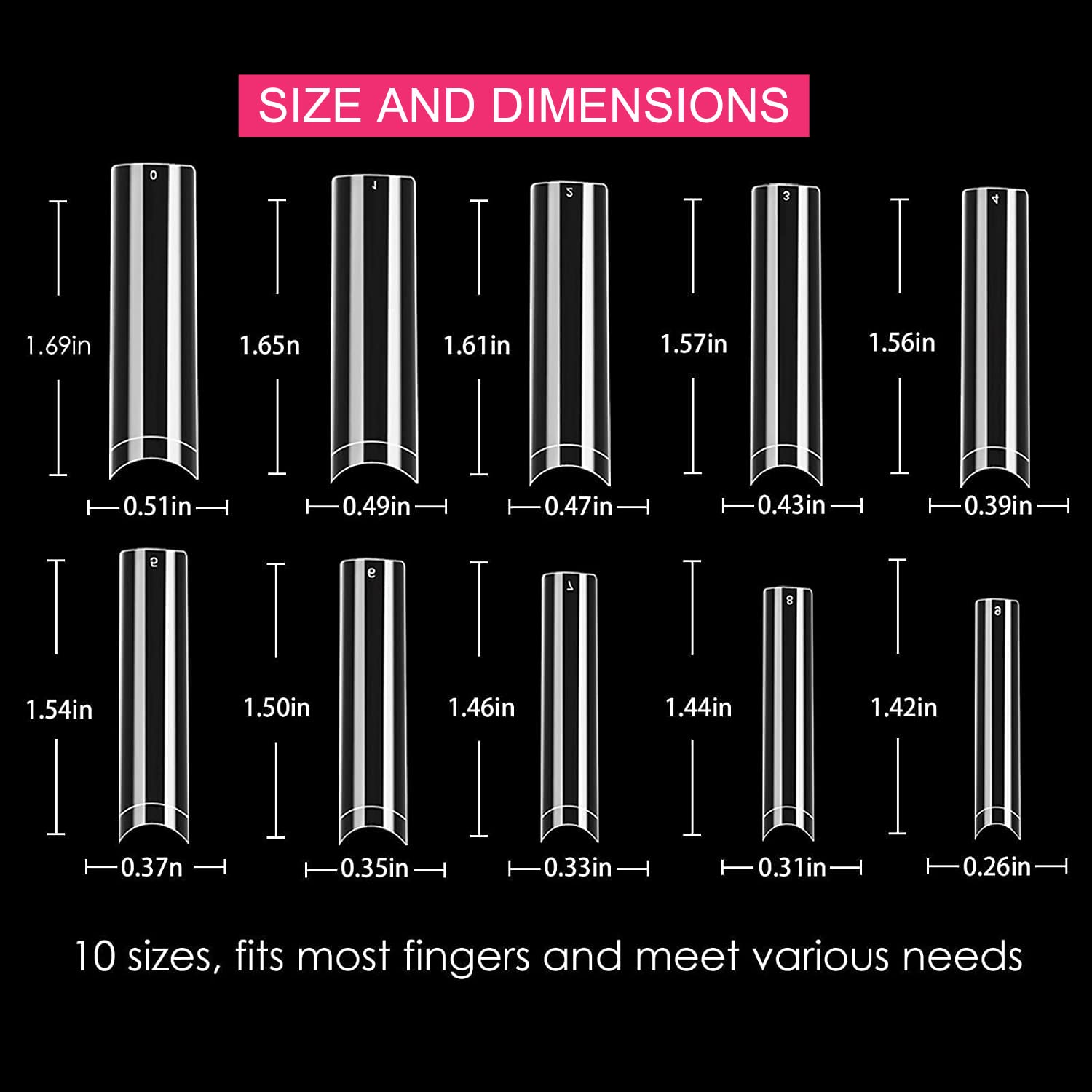 SWETIDY 10 sizes nail tips set supports precise nail bed fit