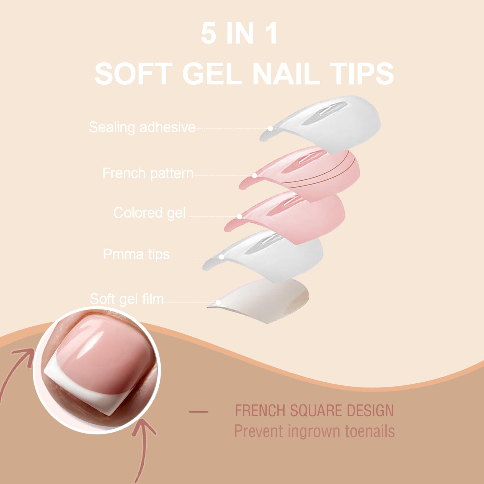 SWETIDY toe nails short square French full-cover nails for elegant at-home manicure