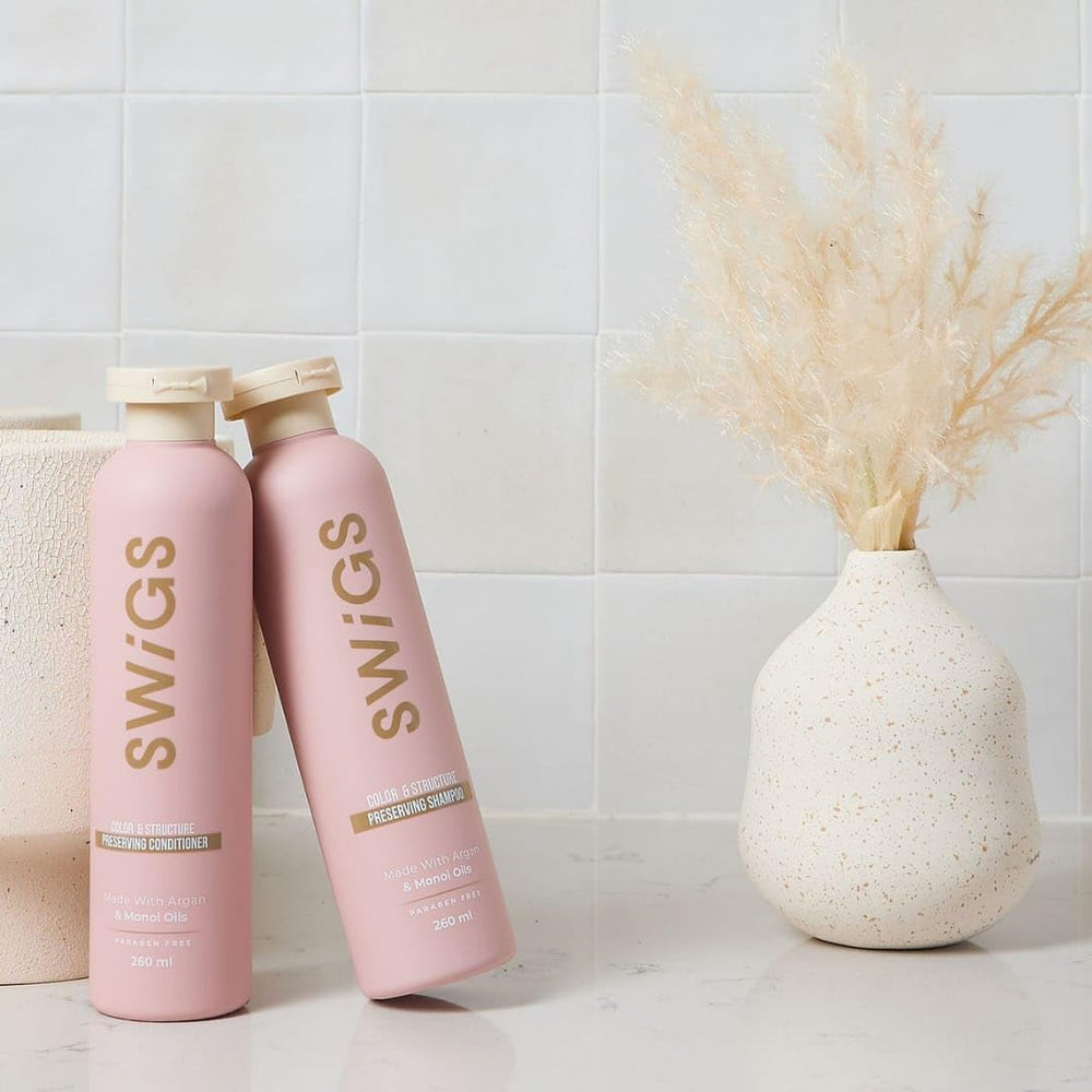 SWIGS dry wig shine after air drying on a mannequin head.