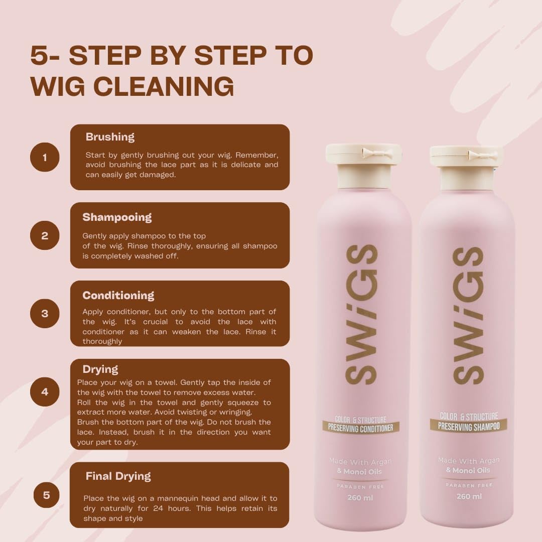 SWIGS shampoo lather detail emphasizing gentle cleansing for wigs.