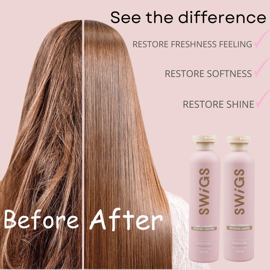 SWIGS wig care set illustrating daily wear routine.