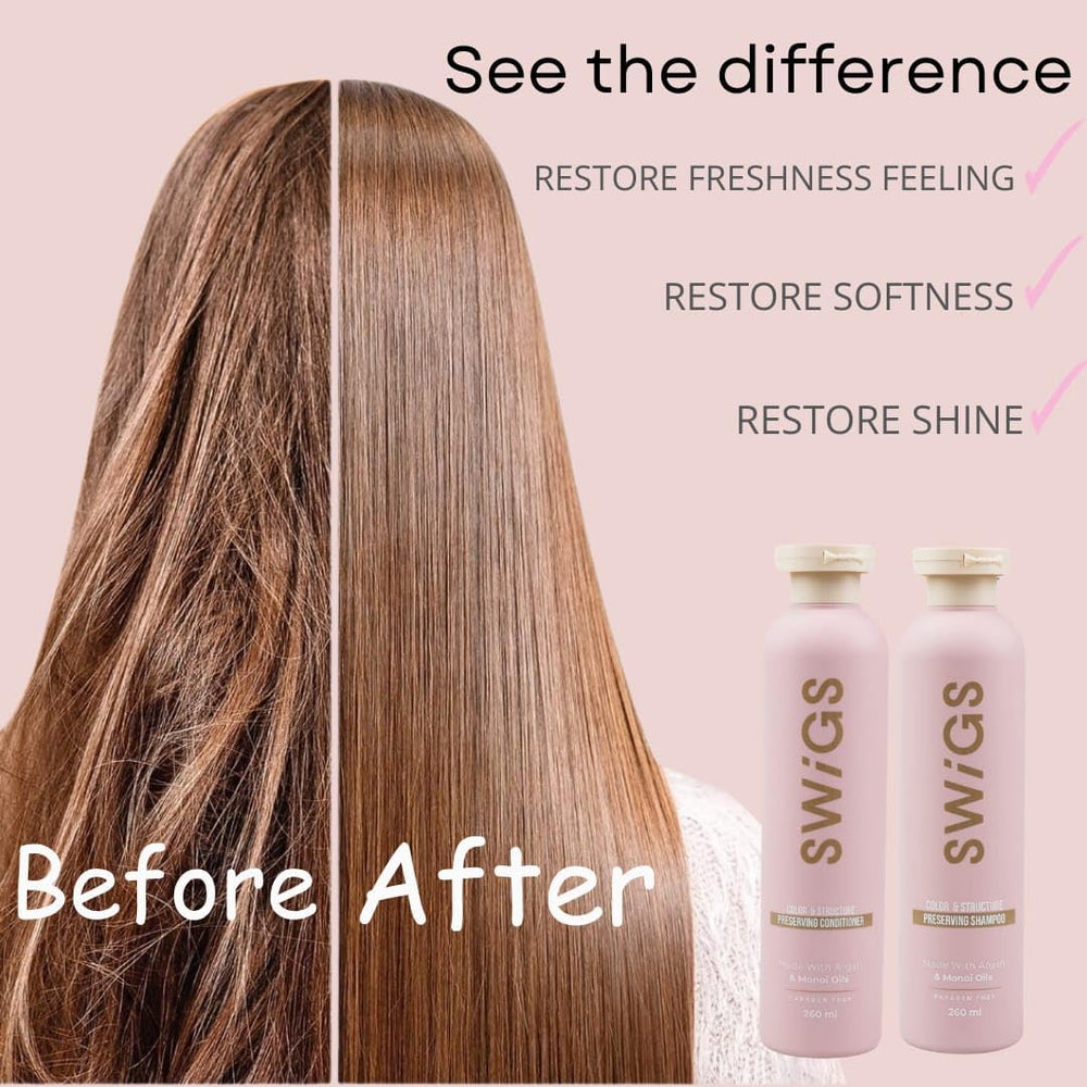 SWIGS wig care set illustrating daily wear routine.