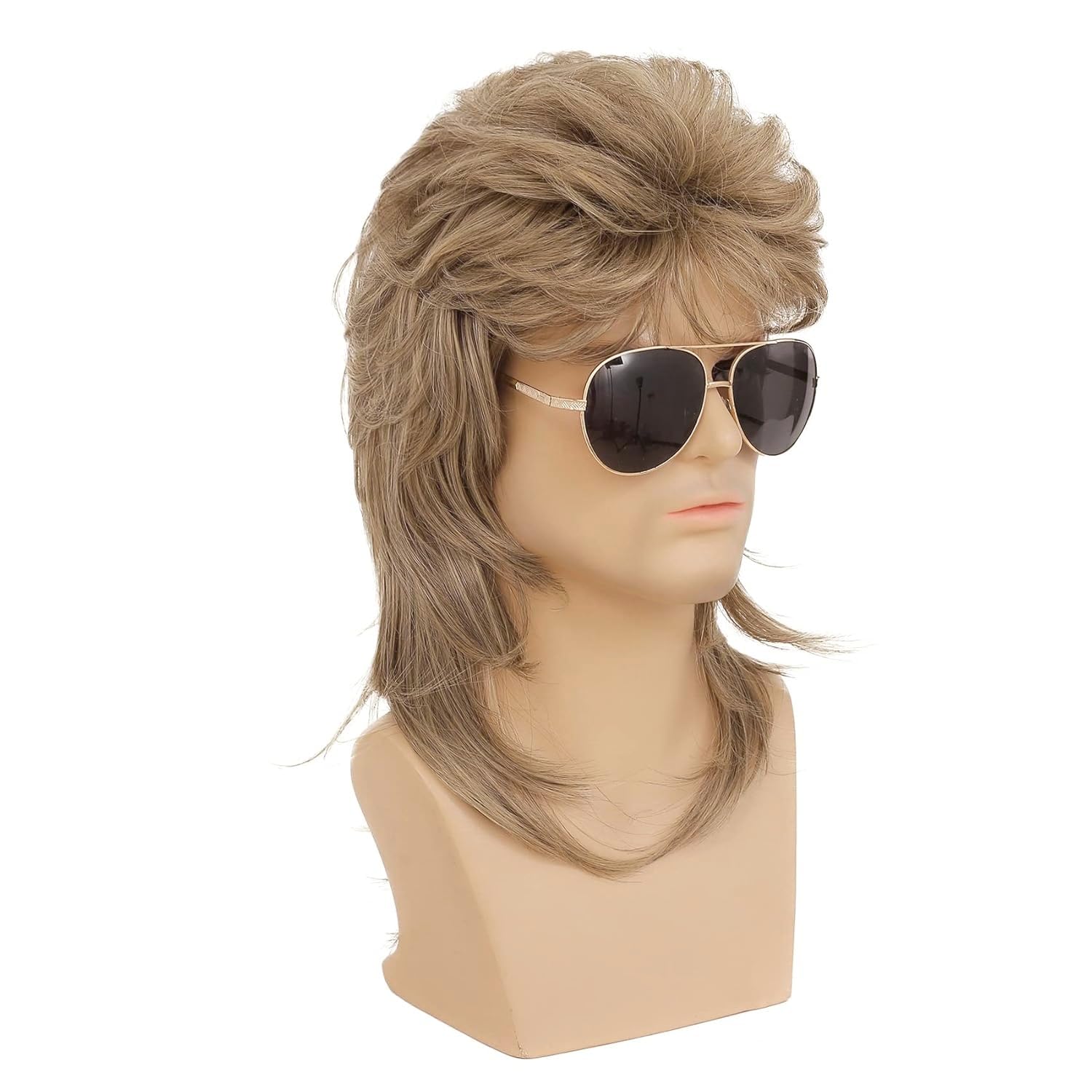 Swiking mullet wig light brown curls close-up with soft fibers