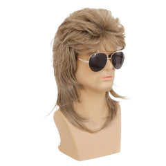 Swiking mullet wig light brown curls close-up with soft fibers