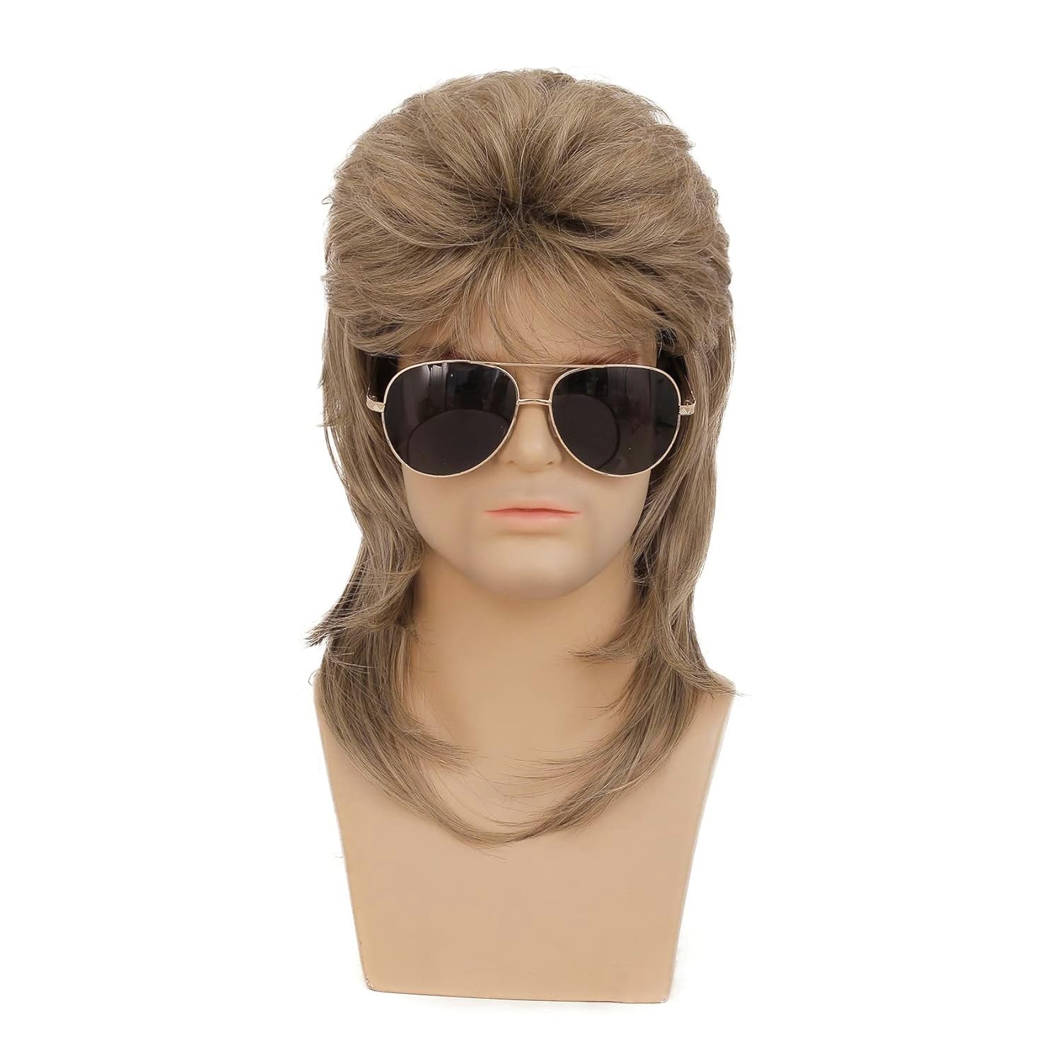 Swiking mullet wig light brown side view for cosplay versatility