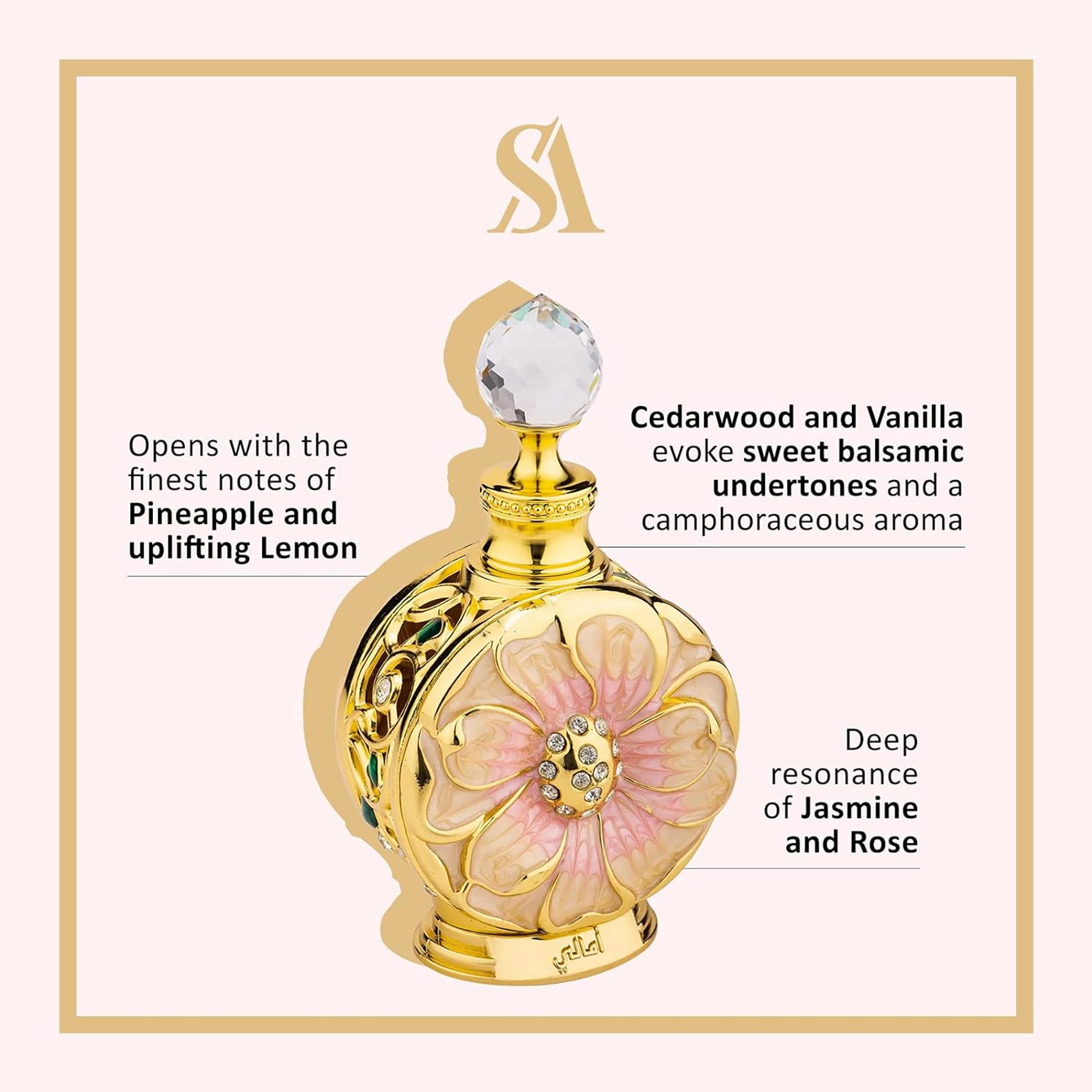 Swiss Arabian Amaali jasmine and rose heart enriches feminine elegance.