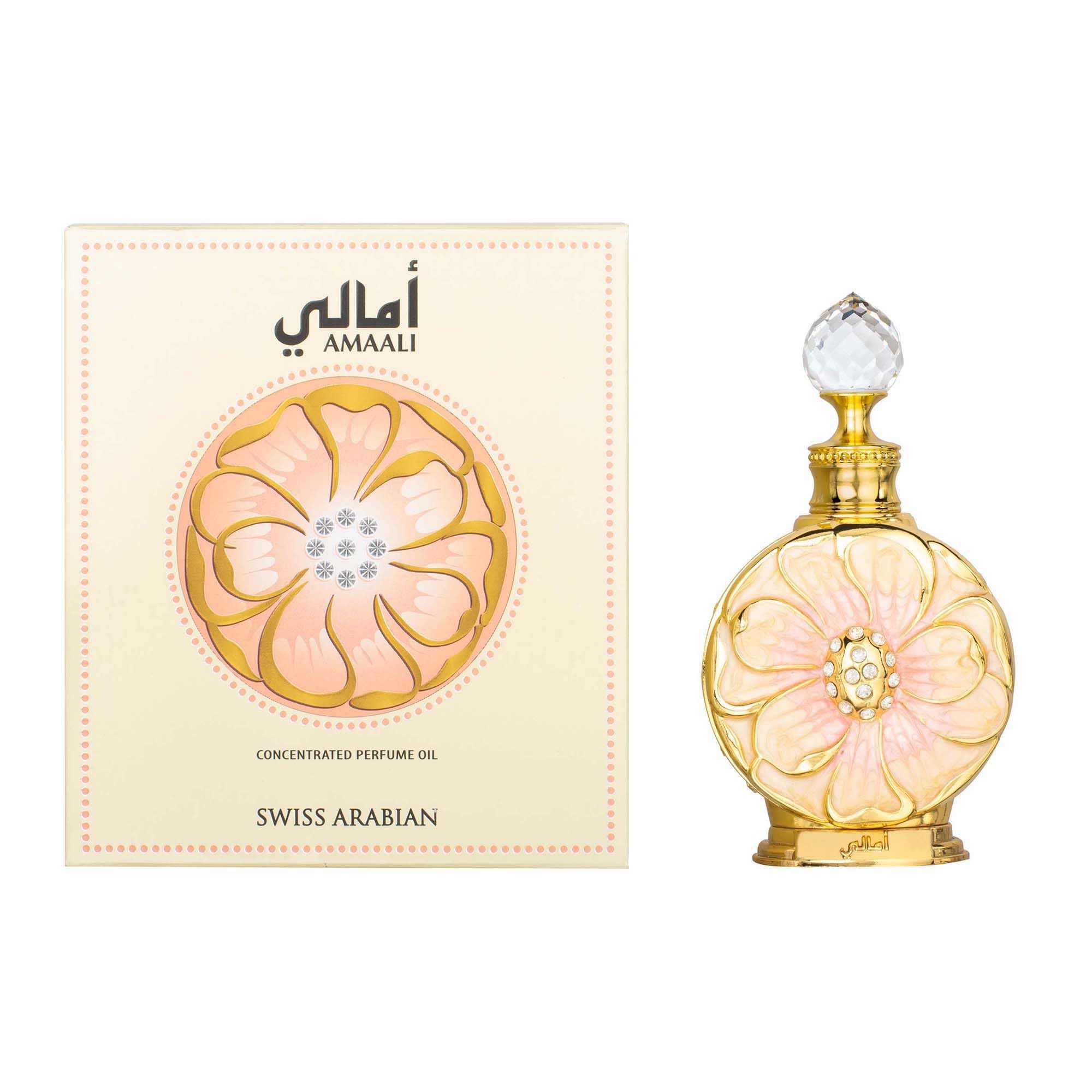 Swiss Arabian Amaali luxury packaging hints at a Dubai-rooted fragrance ritual.