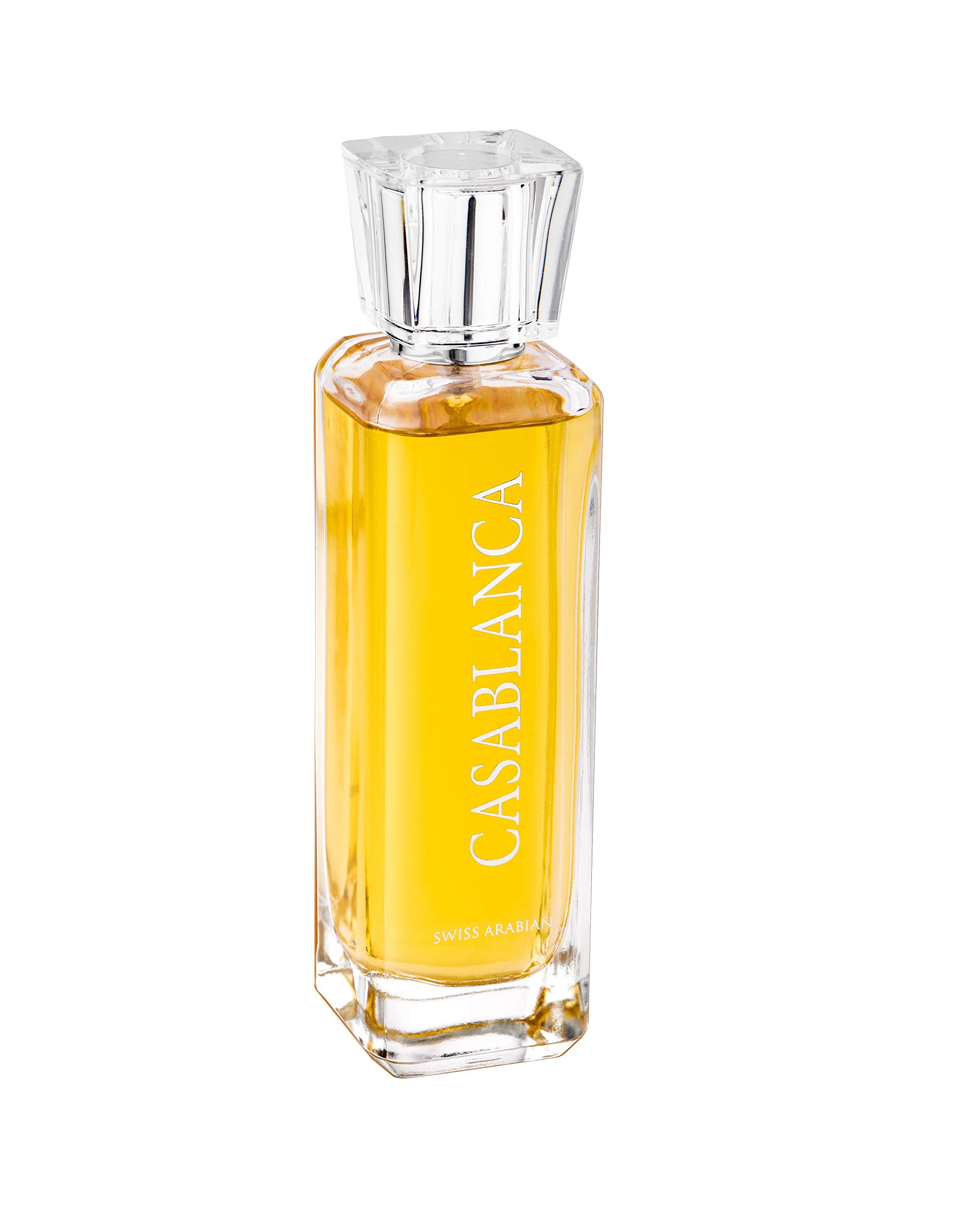 Swiss Arabian Casablanca amber and musk profile in angled shot.