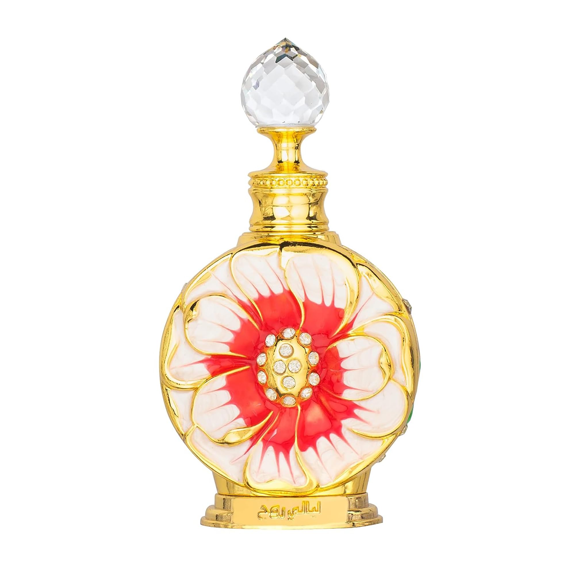 Swiss Arabian Layali Rouge bottle highlights luxury perfume oil with long-lasting aroma.