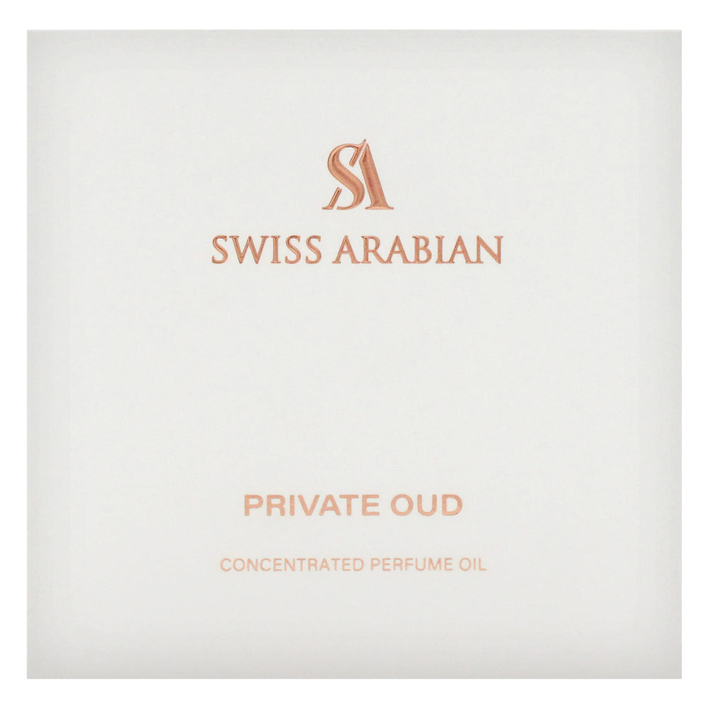 Swiss Arabian Private Oud alcohol-free label signals skin-friendly, hypoallergenic option.