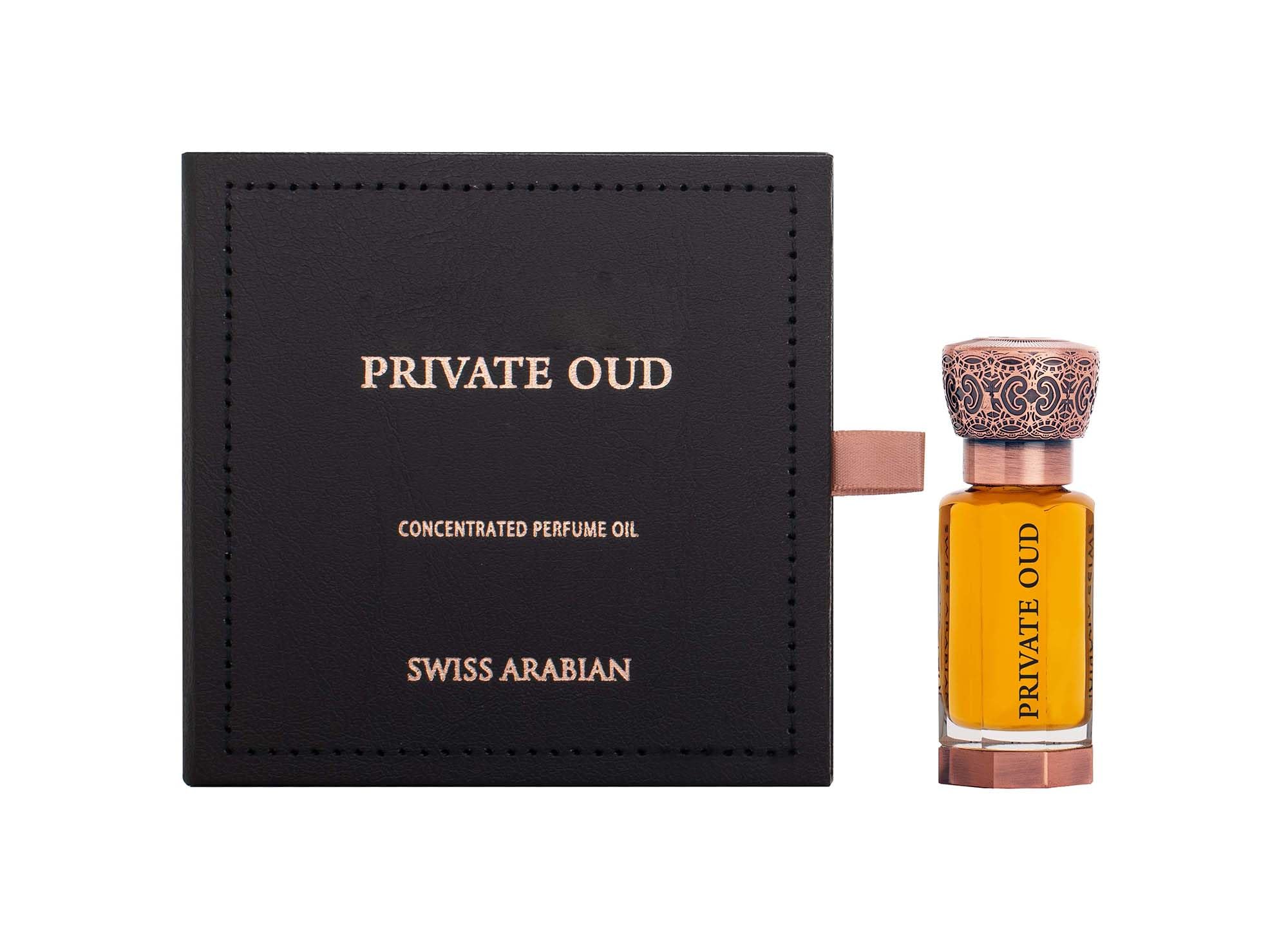 Swiss Arabian Private Oud oil drop highlights concentrated fragrance for layering.