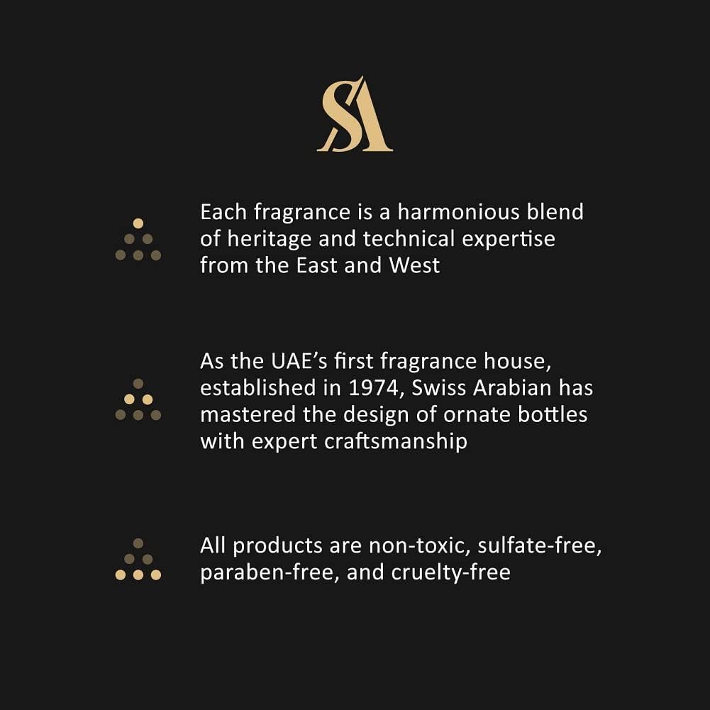 Swiss Arabian Rasheeqa musk cedarwood base bottle emphasizes warm, lasting depth.