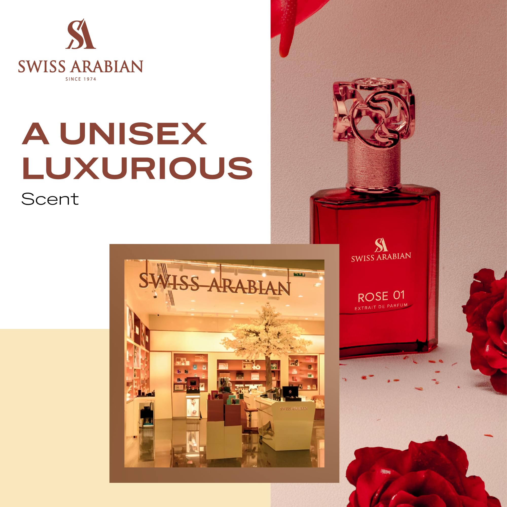 Swiss Arabian Rose 01 fragrance diffusion provides even scent throughout the day.