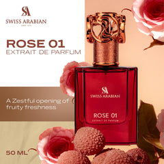 Swiss Arabian Rose 01 spritz on wrist for a refined evening-ready aroma.
