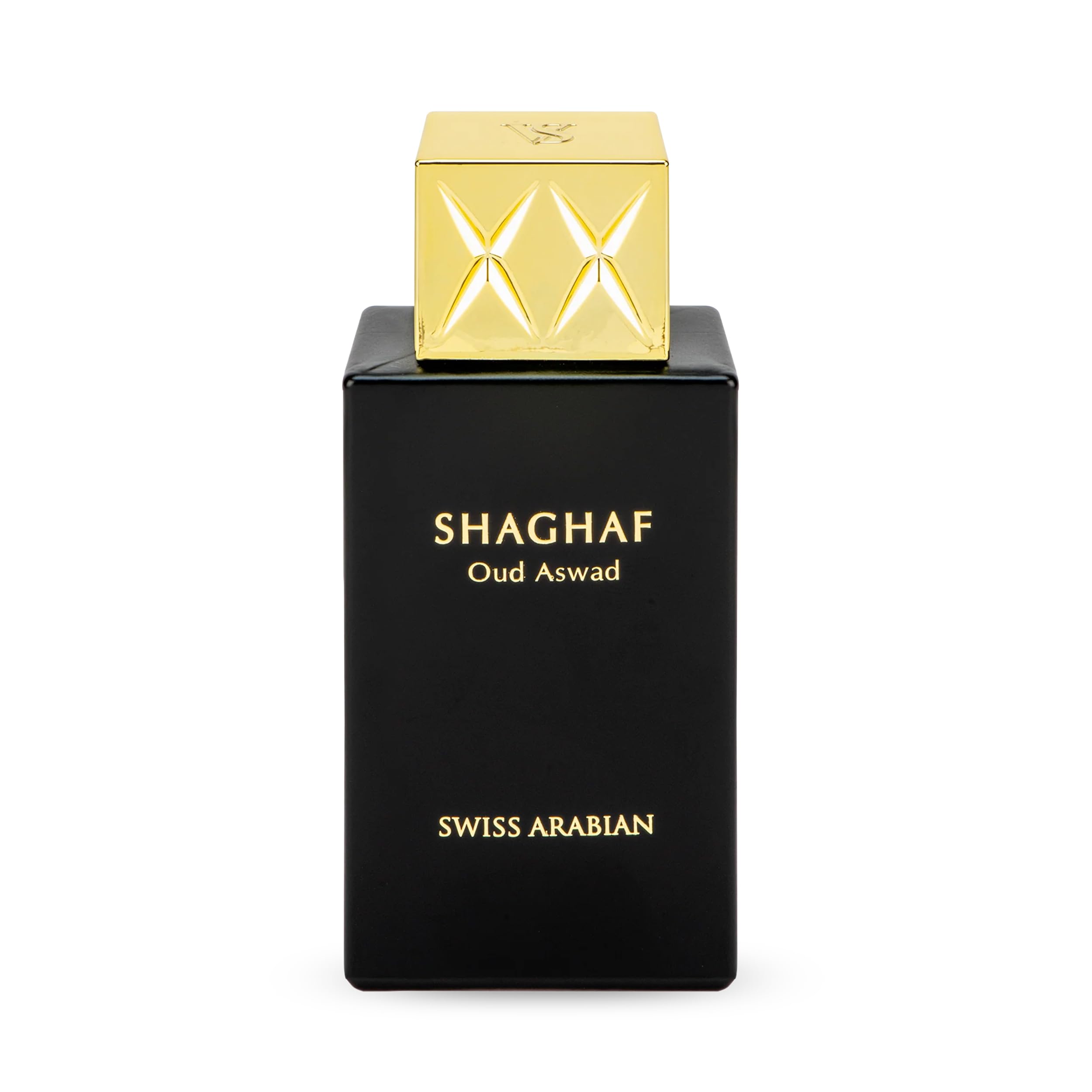 Swiss Arabian Shaghaf Oud Aswad bottle—premium oud fragrance for lasting presence.