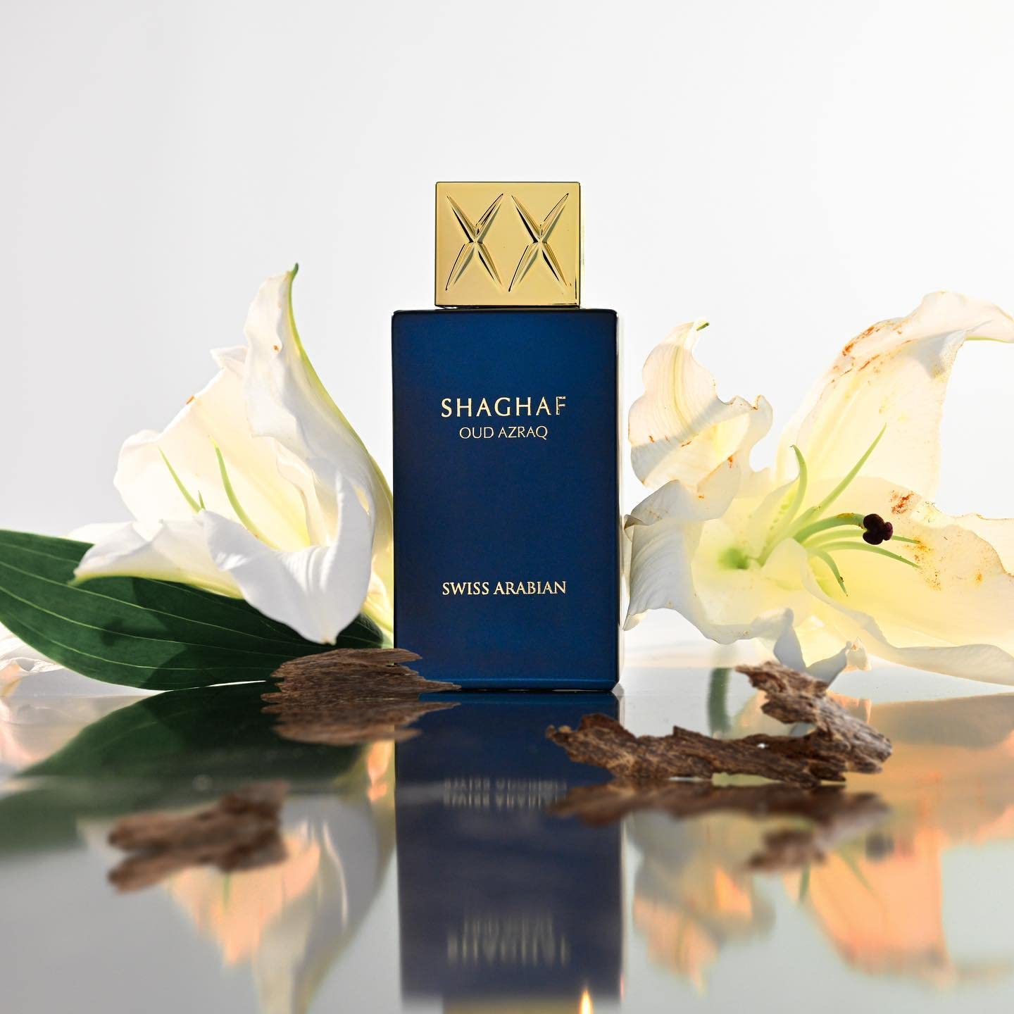 Swiss Arabian Shaghaf Oud Azraq packaging box communicates premium gifting appeal