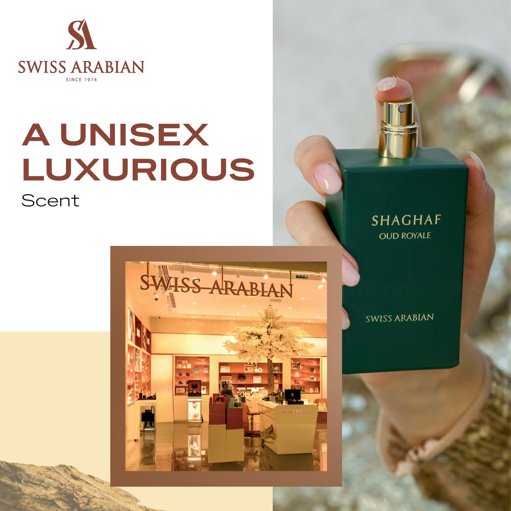 Swiss Arabian Shaghaf Oud Royale base notes include musk and patchouli for depth