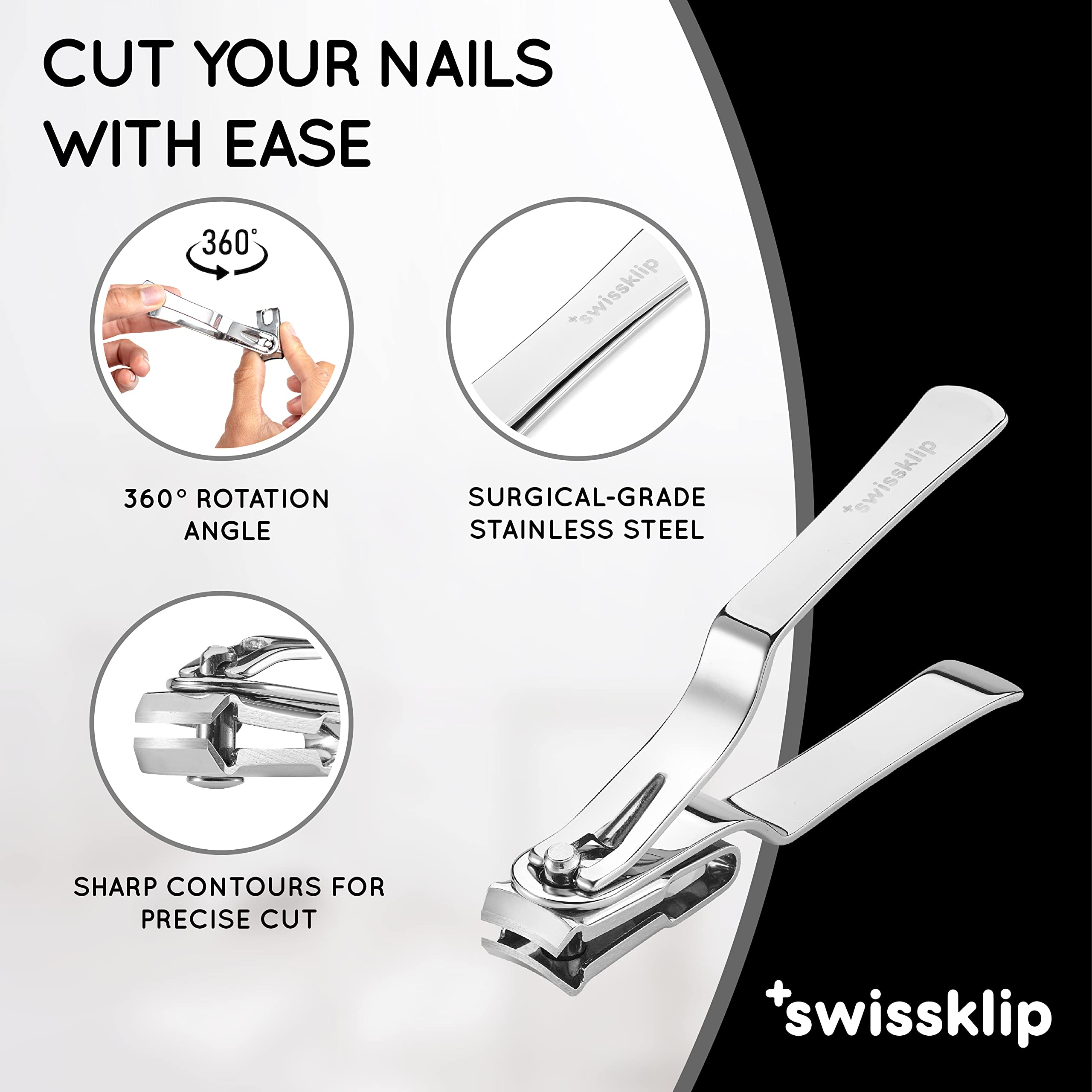 Swissker surgical-grade stainless steel provides durable, sharp cuts for nails.