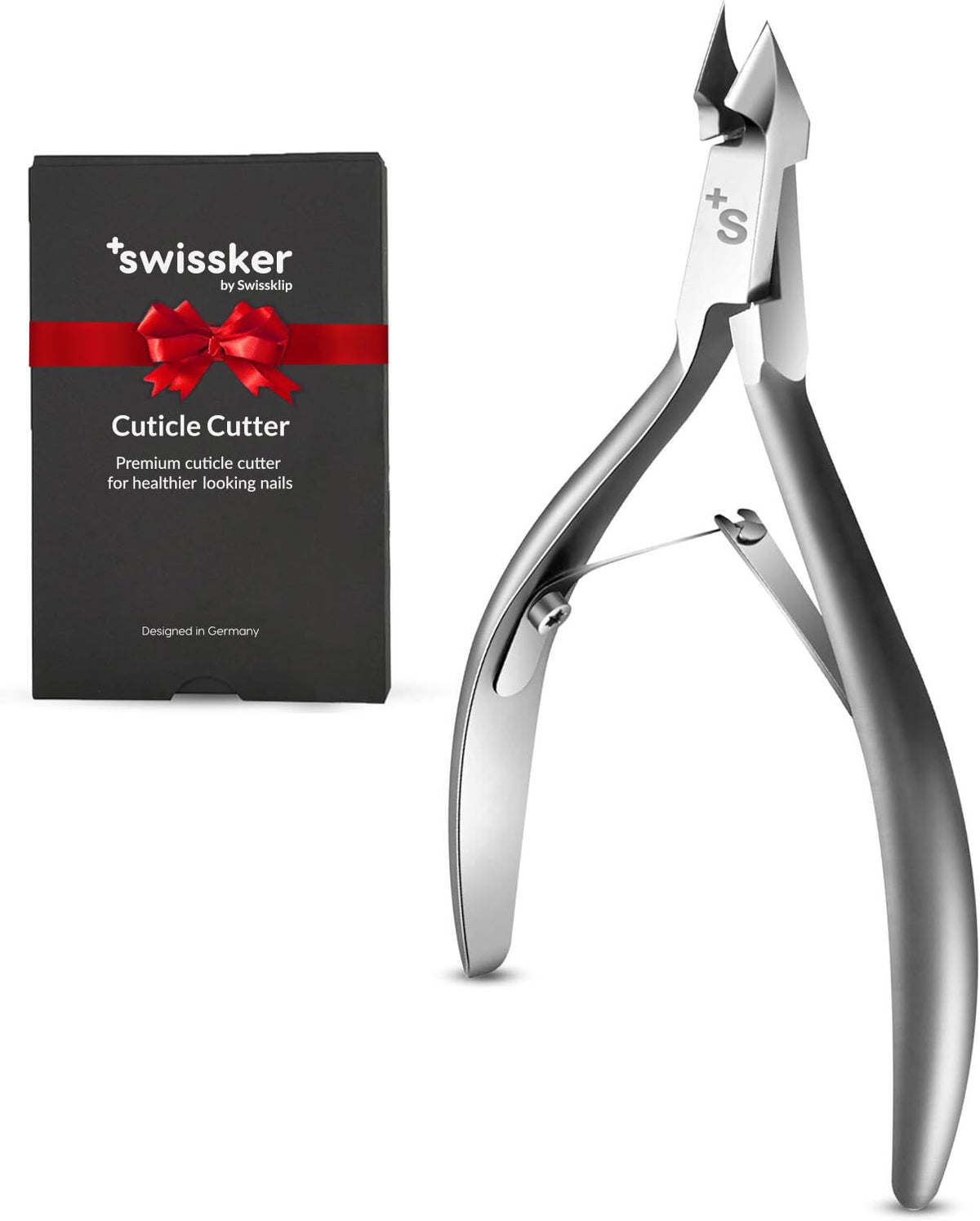 Swissker by Swissklip cuticle trimmer close-up for precise trimming and smooth polish prep.
