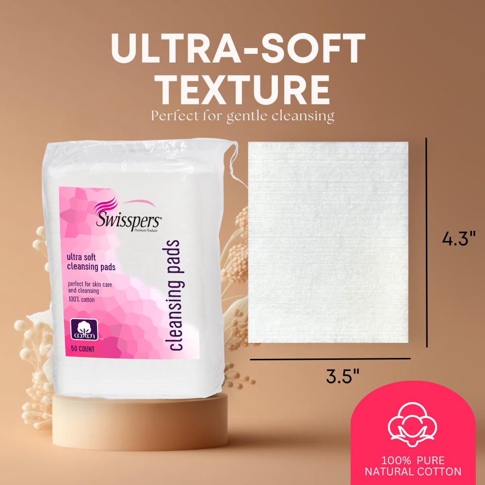 Swisspers Extra-large pad provides efficient makeup removal and skincare application.
