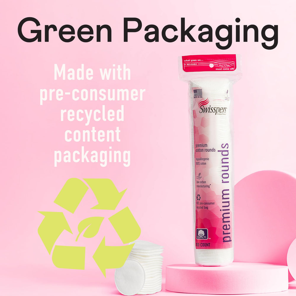 Swisspers packaging recycled content label highlighting sustainable choice