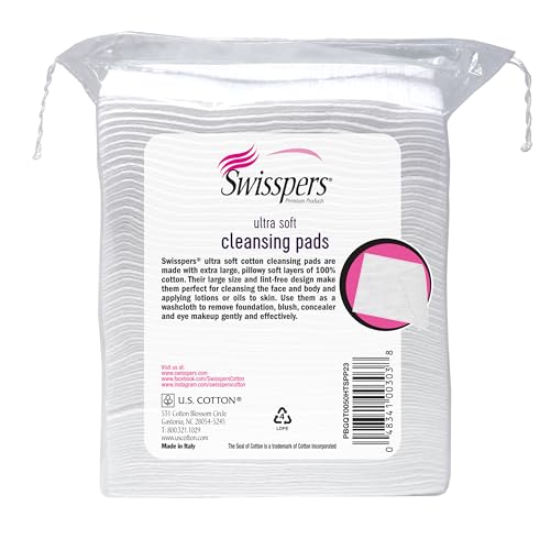 Swisspers Premium 100 percent cotton texture closeup shows soft, absorbent cleansing.