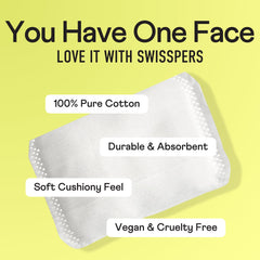 Swisspers Premium Cotton Pillows enable precise fingertip skin care application.