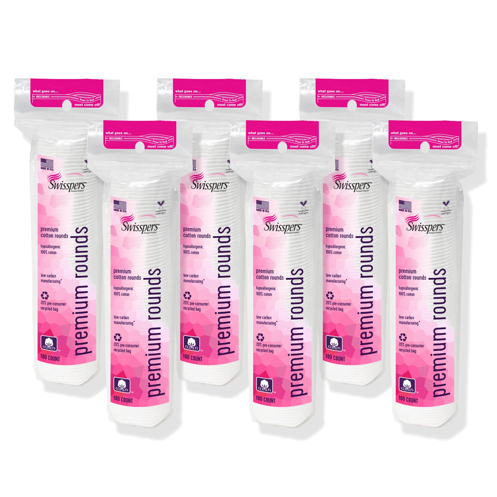Swisspers Premium Cotton Rounds outer pack for daily skincare