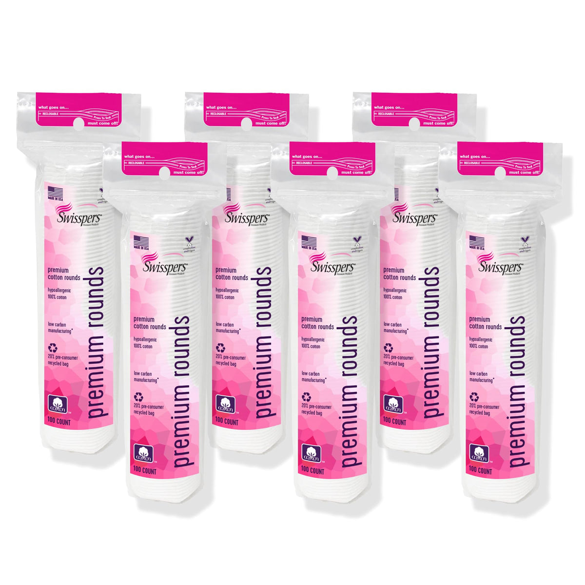 Swisspers Premium Cotton Rounds outer pack for daily skincare