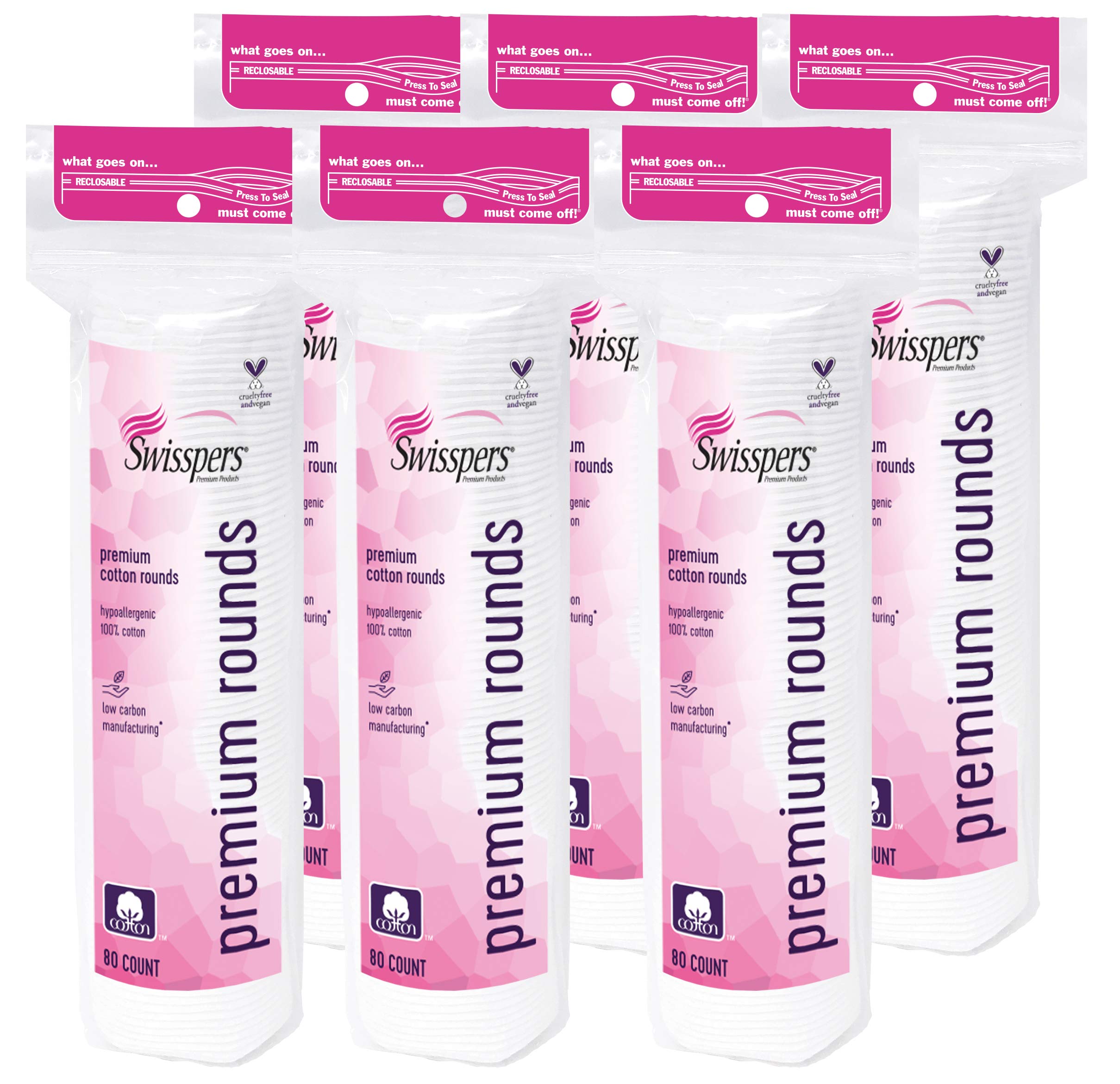 Swisspers Premium Cotton Rounds pack6 front view ideal for a multi-pack skincare routine.