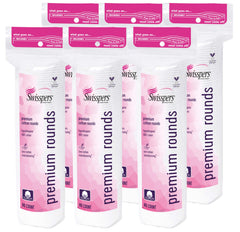 Swisspers Premium Cotton Rounds pack6 front view ideal for a multi-pack skincare routine.