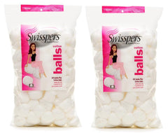 Swisspers Super Jumbo cotton balls in a two-pack, ideal for makeup removal and cleansing routines.