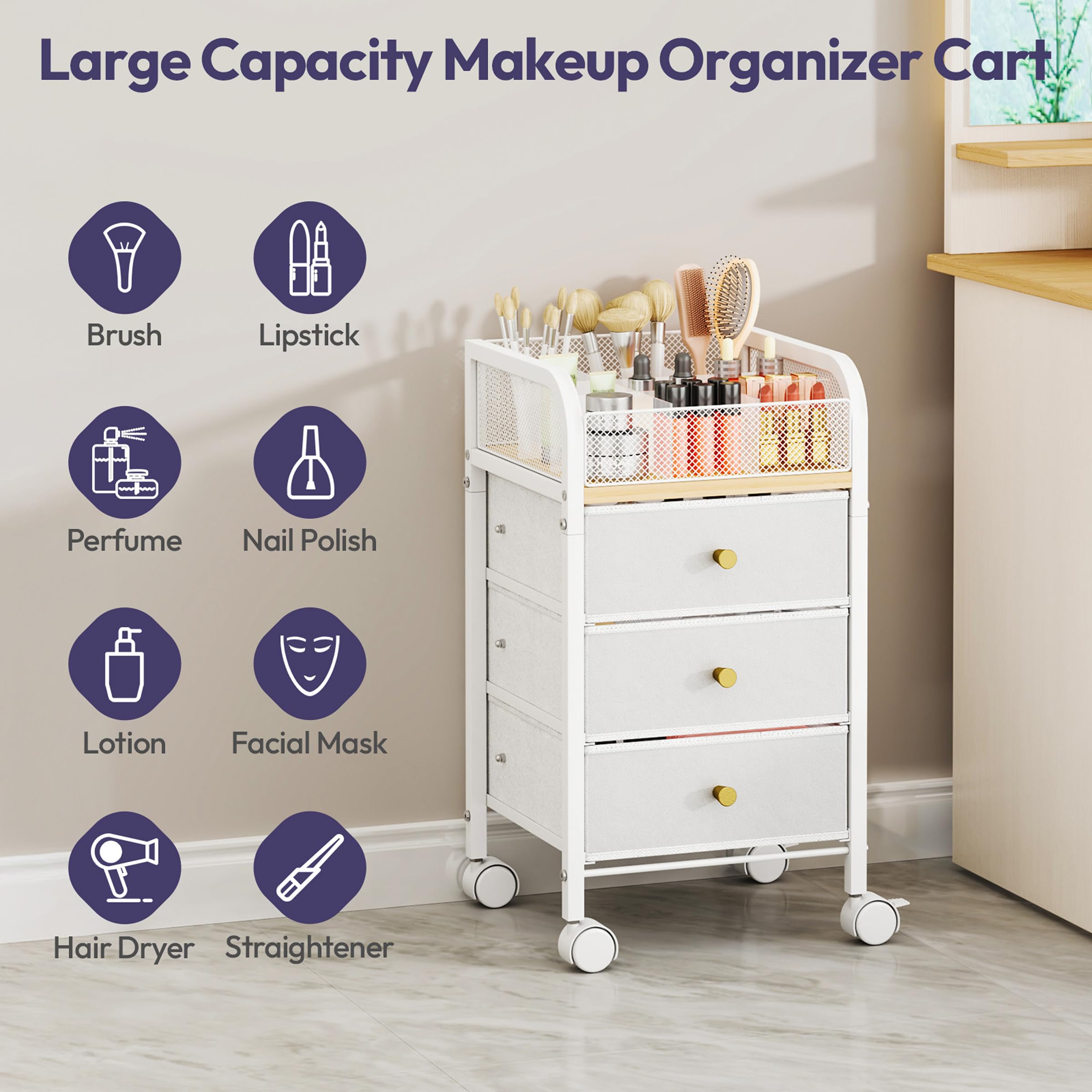 SWTYMIKI rolling cart reinforced metal frame provides durable support