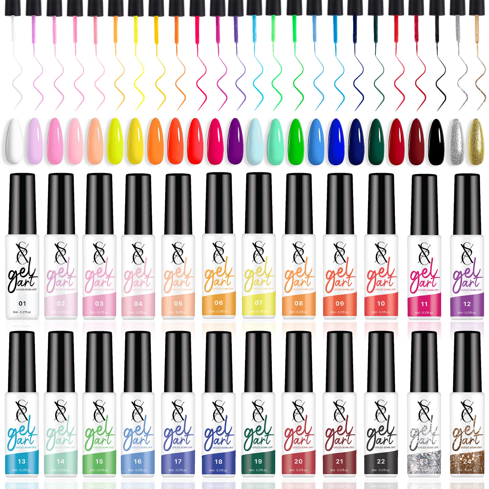 SXC 24-color gel liner set packaging close-up for convenient at-home nail art