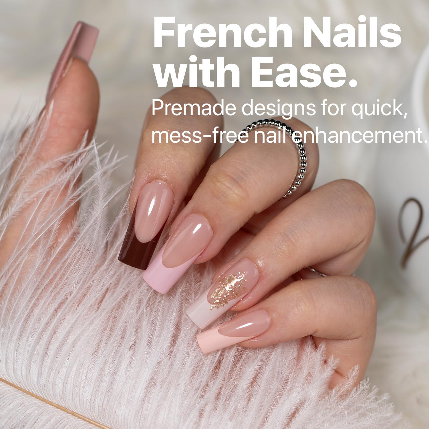 Close-up of SXC French Tip nails ST117KIT showing even edges and glossy finish.