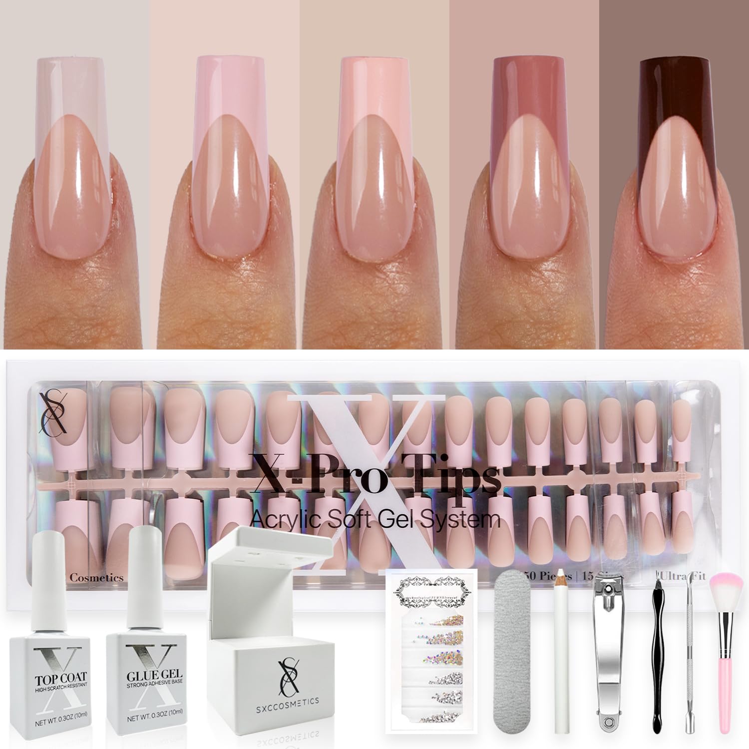 SXC Cosmetics ST117KIT packaging box with everything needed for quick manicure.