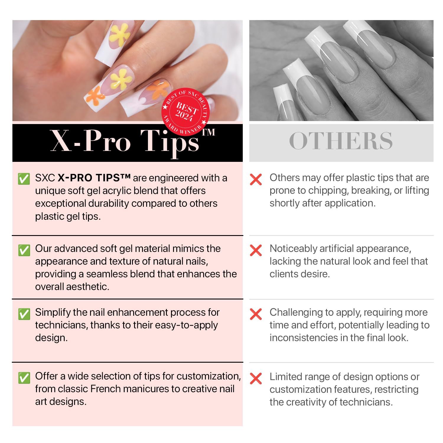 SXC Cosmetics Versatile nails on models with casual and formal outfits suggest adaptable style