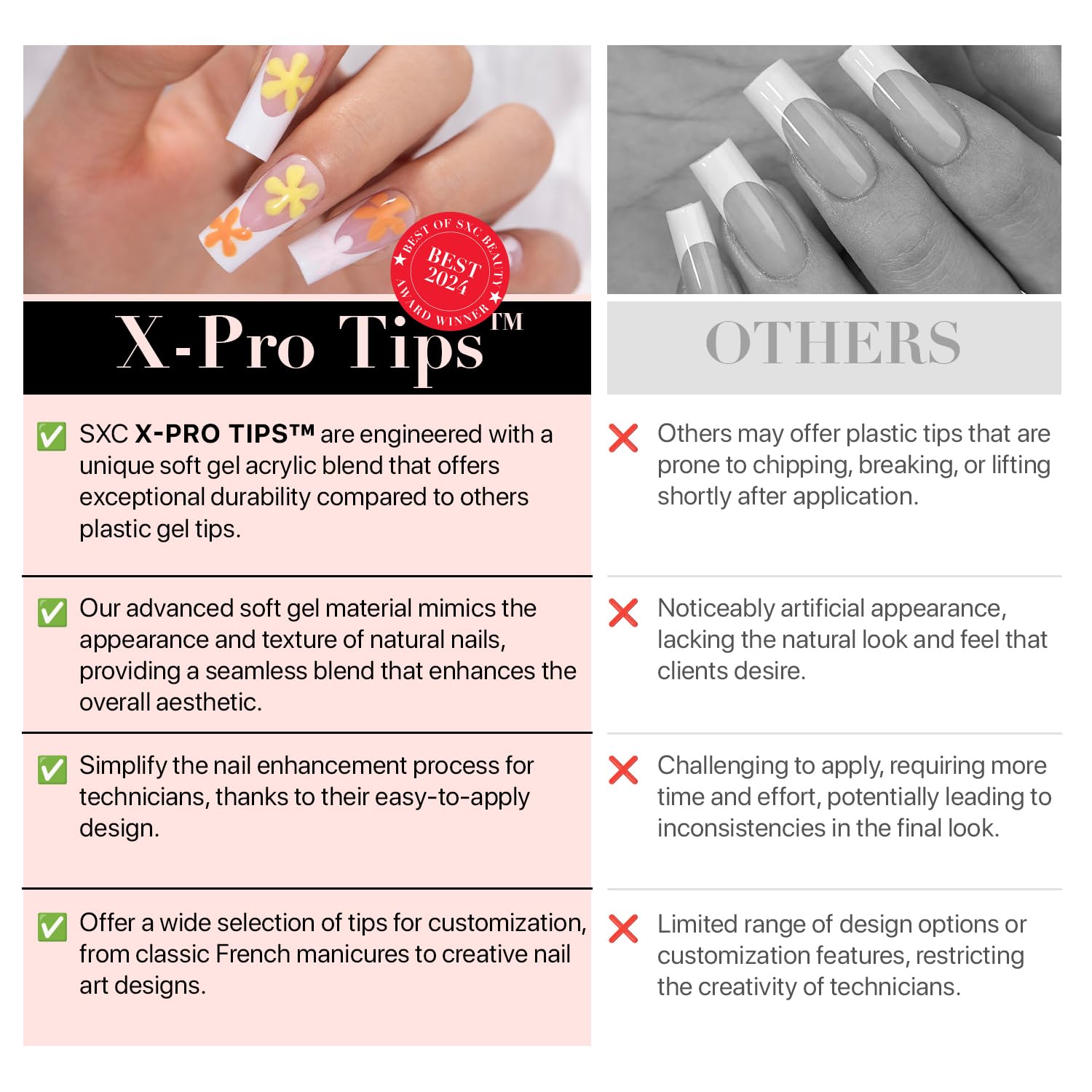 SXC nails on natural-look closeup showing seamless finish for salon-like appearance