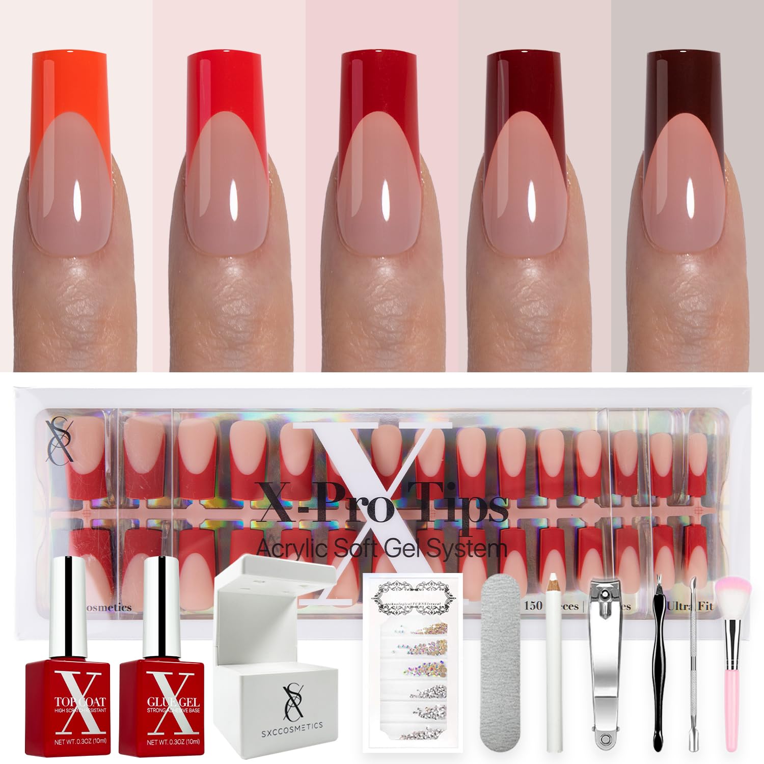 SXC French Tip Nails Red Series box packaging for premium at-home salon vibes