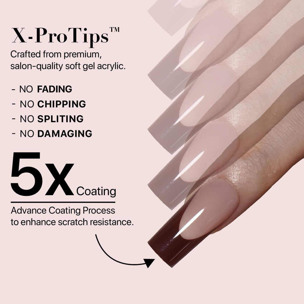 SXC French tip detail close-up with crisp red edge