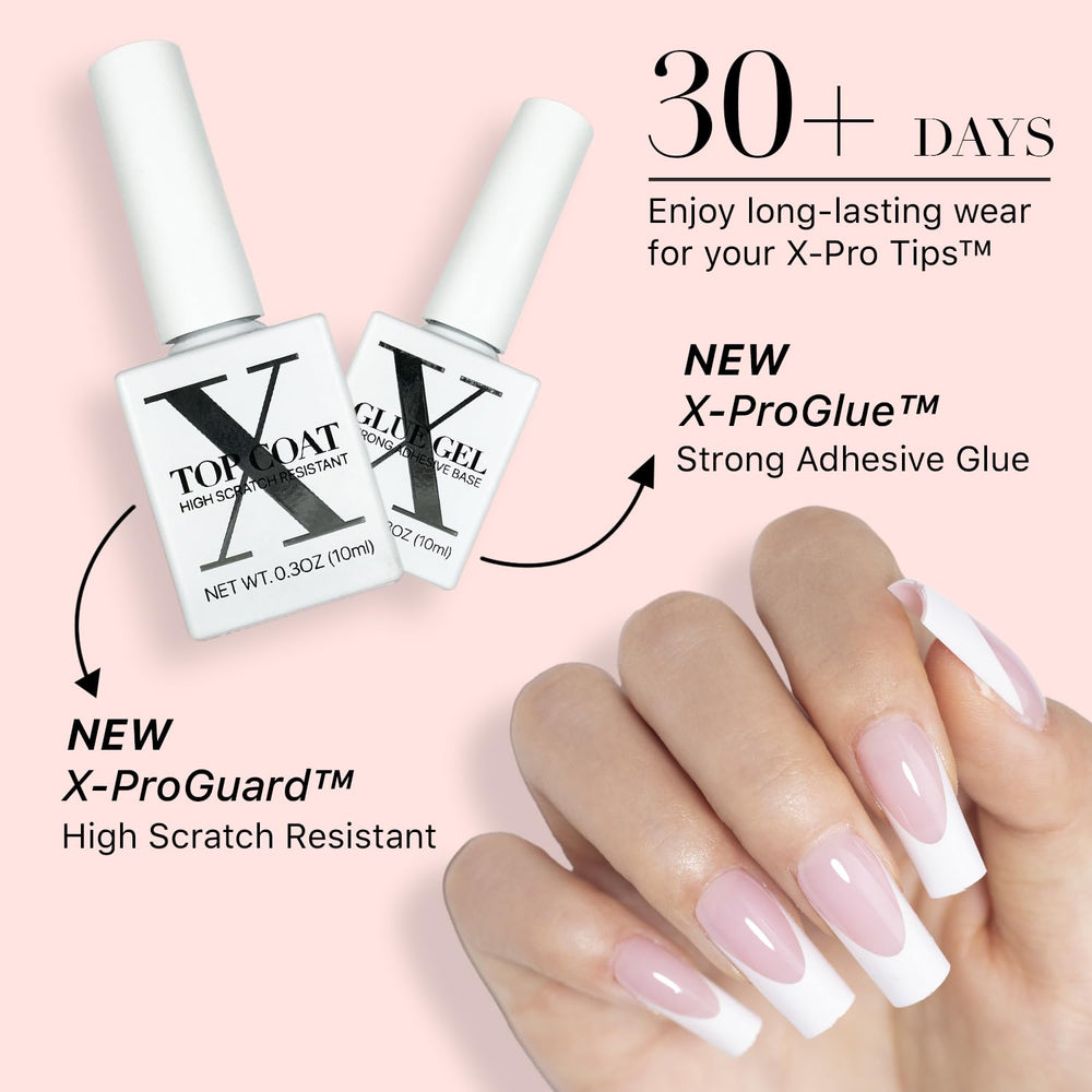 SXC X-Pro Tips Top Coat brush stroke highlights smooth, salon-like shine.