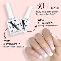 SXC X-Pro Tips Top Coat brush stroke highlights smooth, salon-like shine.