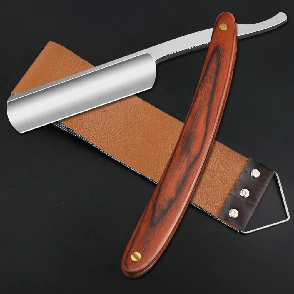 SXDGS Straight Razor No.147 with strop close-up for precise shaving and edge care.