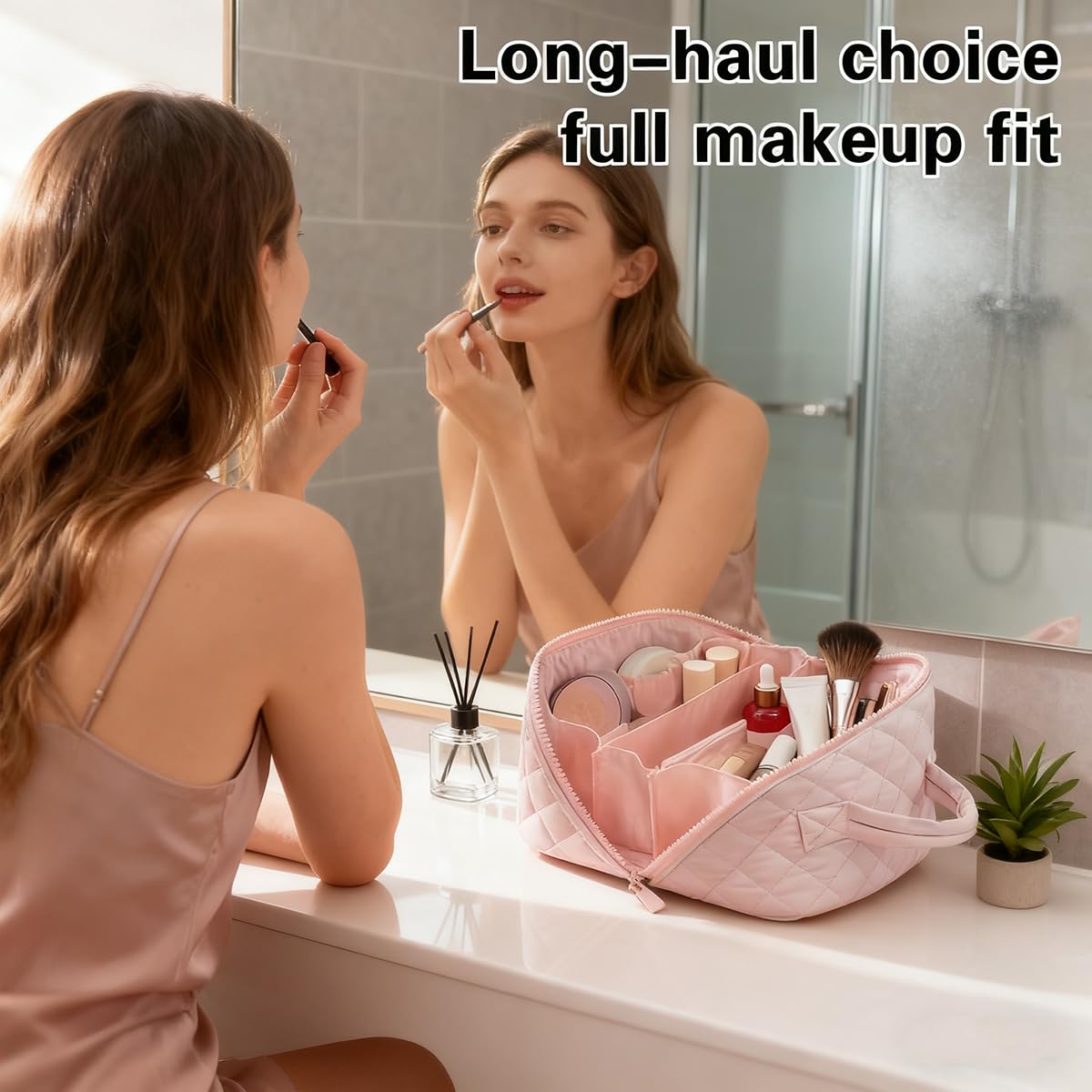 SXS LACONIC makeup bag’s minimalist style fits in purses, totes, and travel bags.