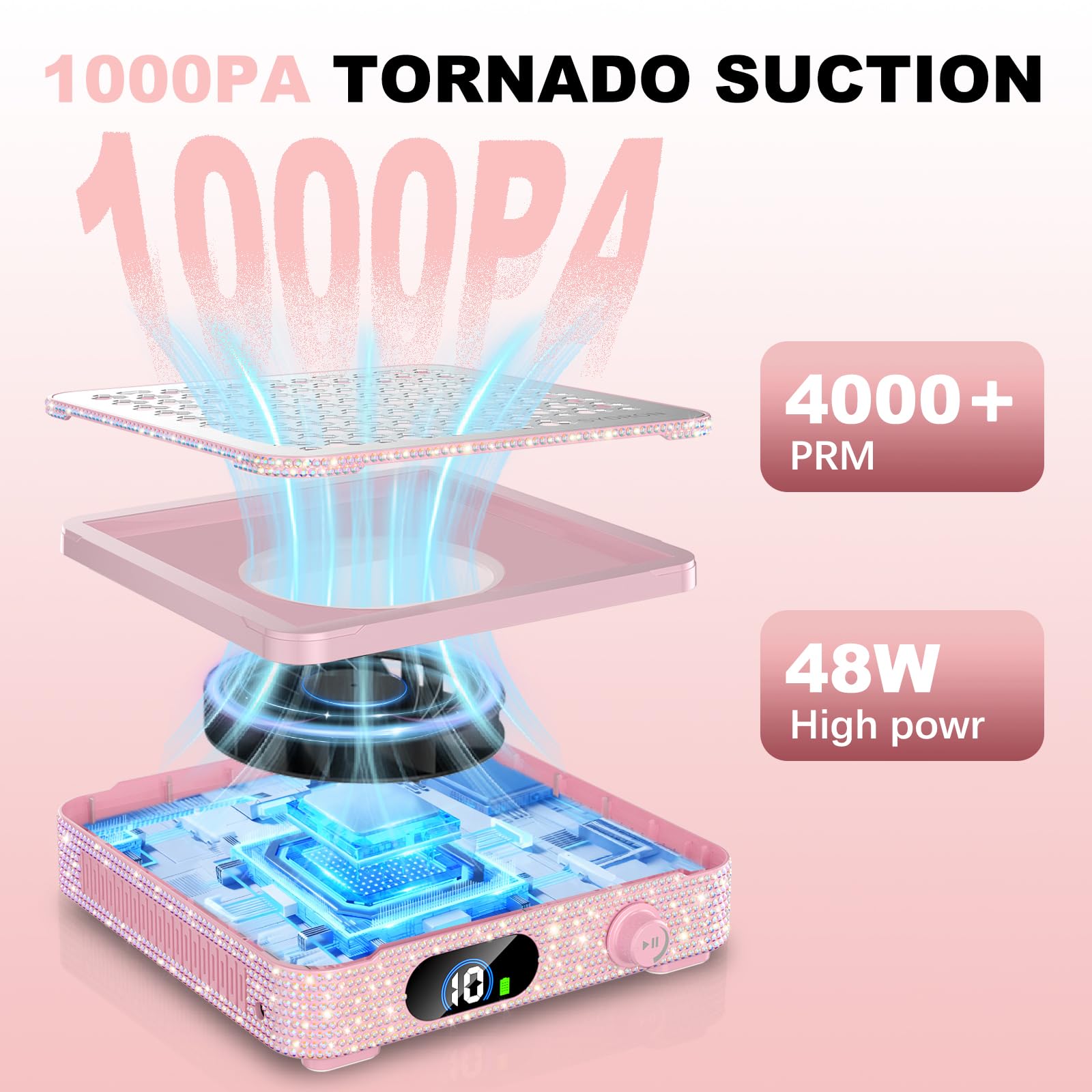 SYDRON Nail Dust Collector 1000Pa suction powers fast debris removal during nails.