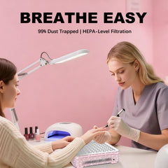SYDRON Nail Dust Collector shows 360-degree airflow for thorough dust capture.
