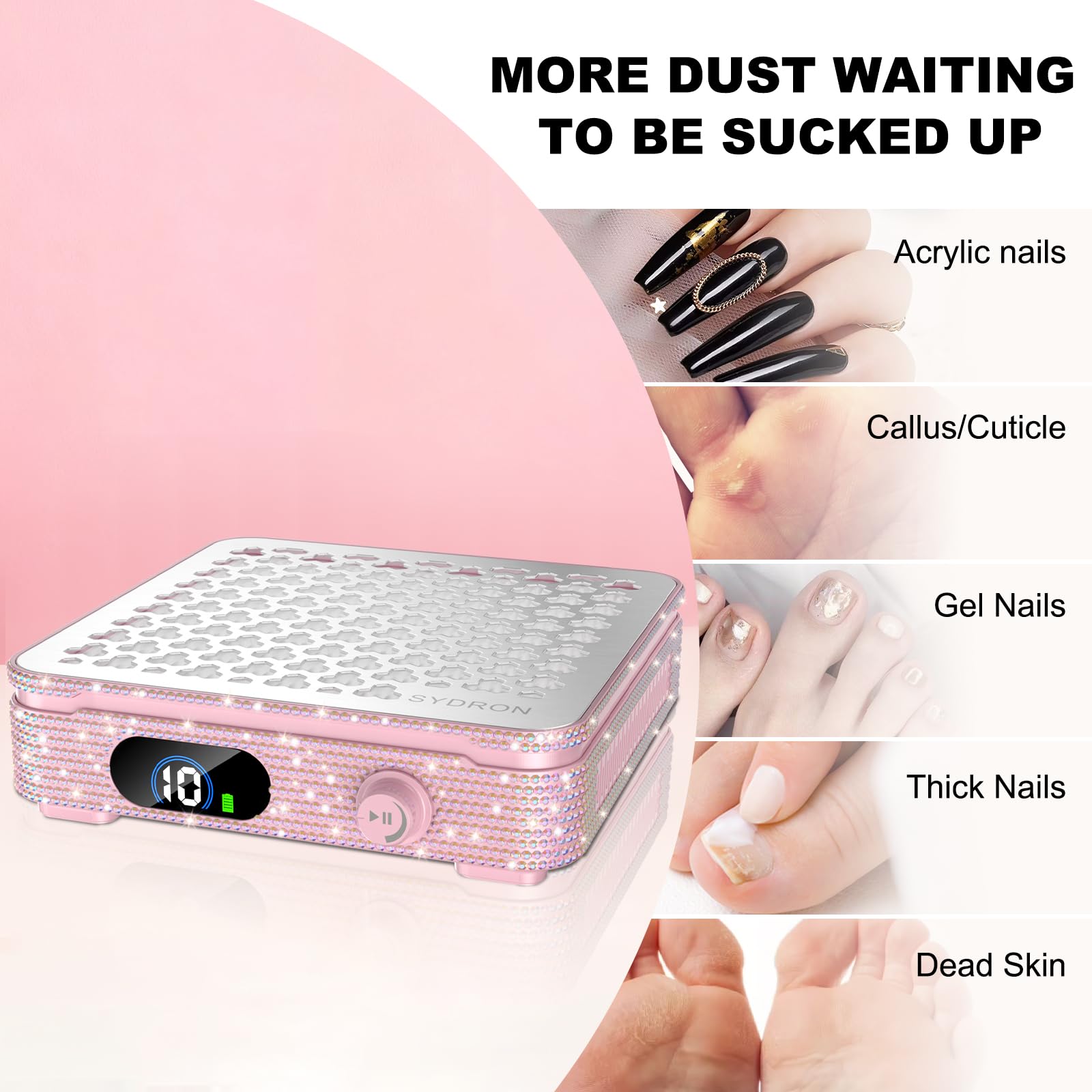 SYDRON Nail Dust Collector compact design fits small workspaces while maximizing efficiency.