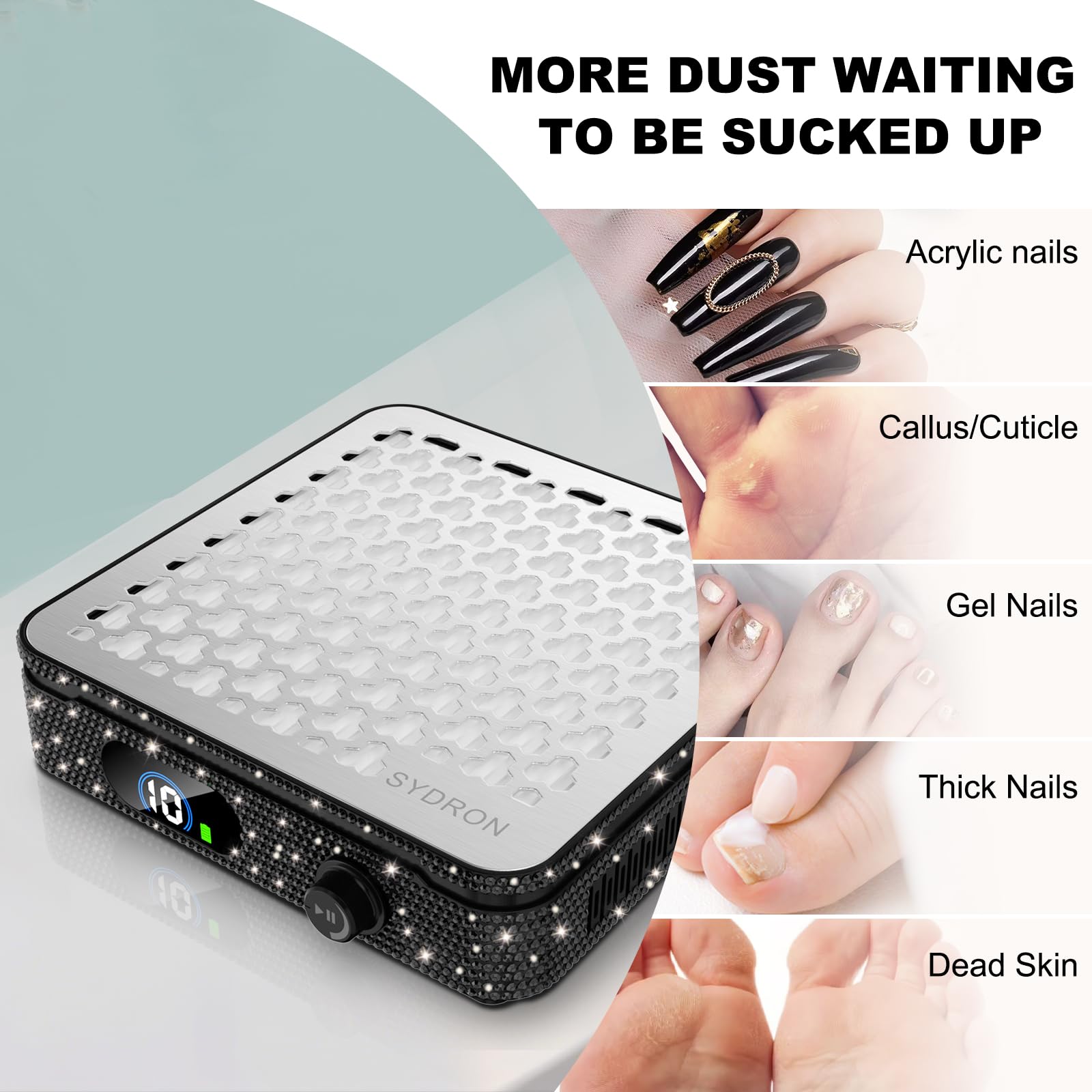 SYDRON Nail Dust Collector in use at a studio showcases clean air and focus